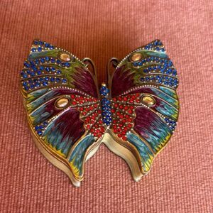 Jeweled Butterfly Trinket Box – Enamel Rhinestone Keepsake Box